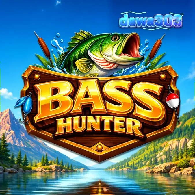 Tampilan visual slot Bass Hunter dengan latar belakang danau dan simbol ikan